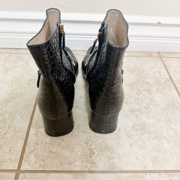 Authentic Prada Black Croc-Embossed Ankle Booties with Gold Accents - Picture 6 of 10